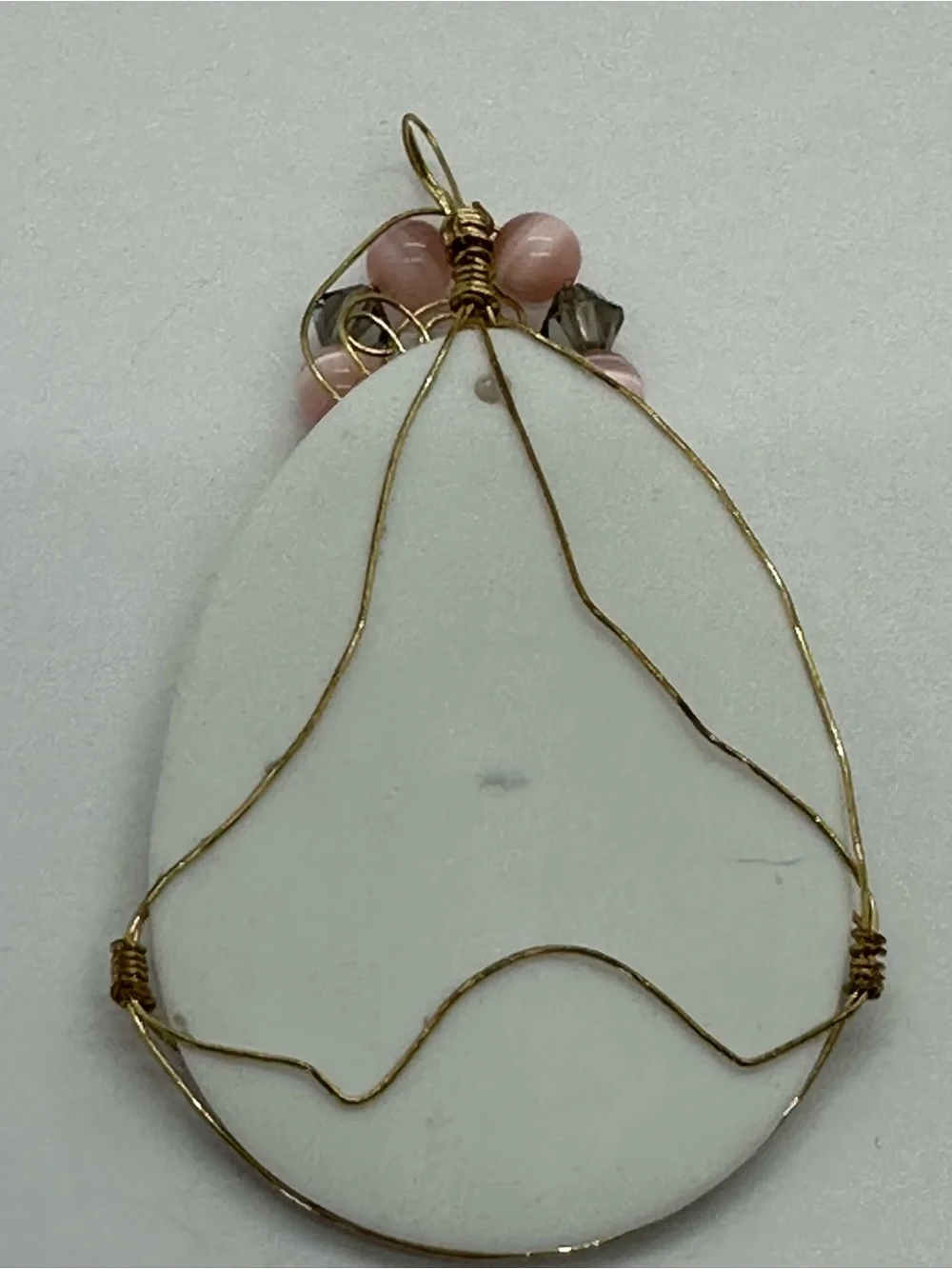 Gold-Wire Wrapped Porcelain Rose Pendant Necklace - Pink & White